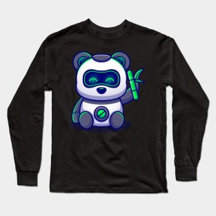 Cute Panda Robot Holding Bamboo Cartoon Long Sleeve T-Shirt